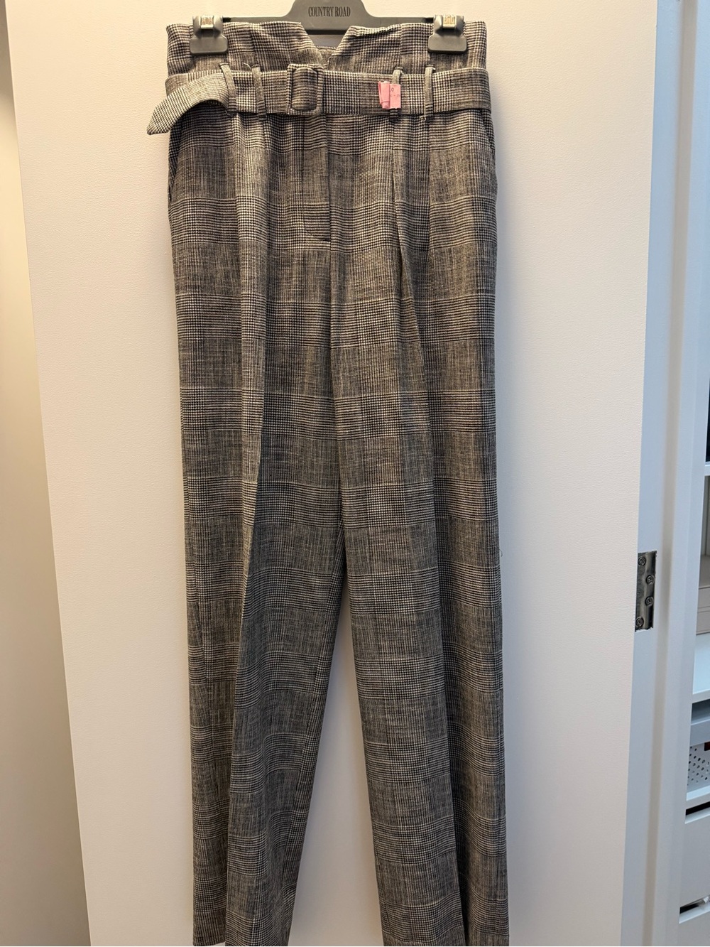 Rebecca Taylor High-Rise Plaid Trousers with Belt